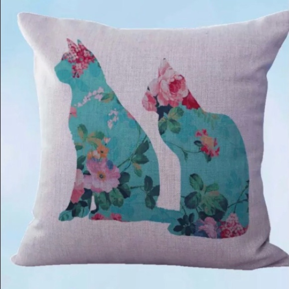 Set of TWO Retro Shabby Chic Cat Pillow Covers
